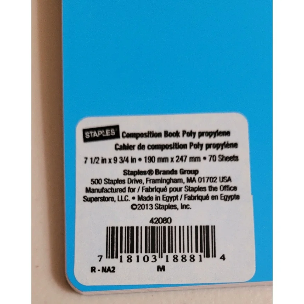 8 Staples Soft composition college ruled notebooks. 6 colors. 70 Pages.